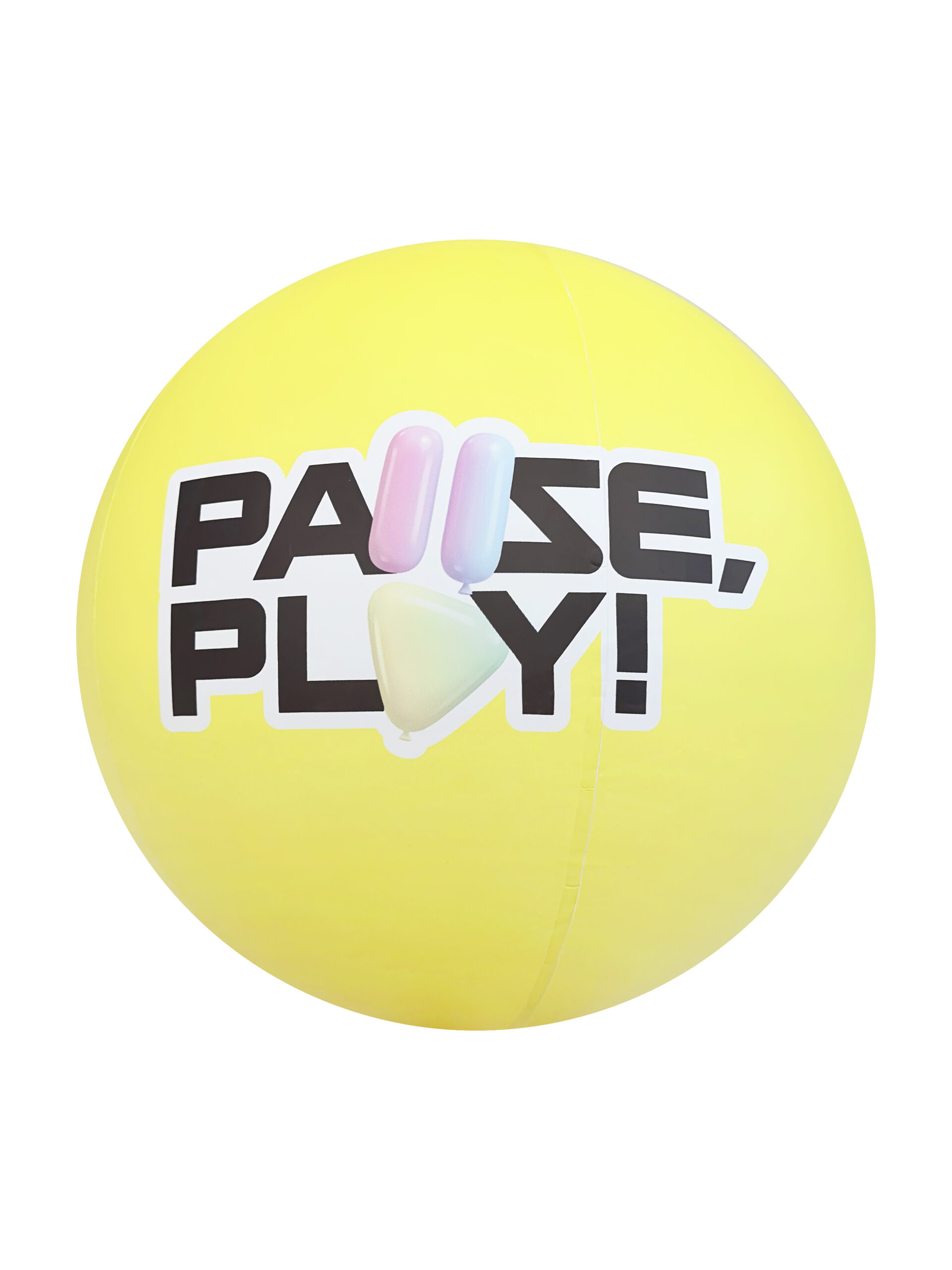 PAUSE PLAY 로고를 인쇄한 레몬 옐로우 대형 구체 풍선