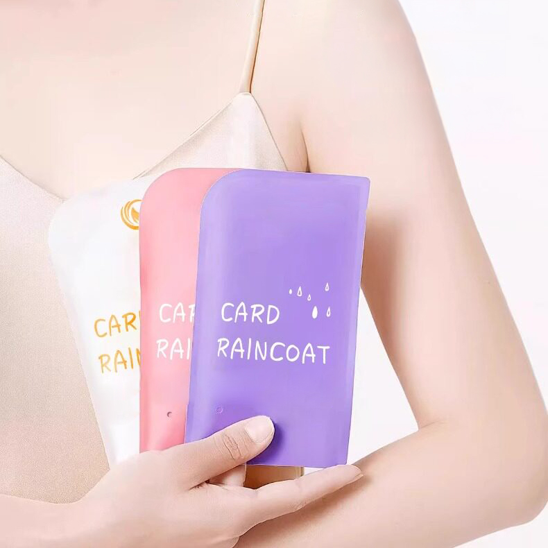일회용 우비 제작, 로고 넣는 카드형 판촉 우비 11 일회용 우비 파우치 화이트 핑크 퍼플